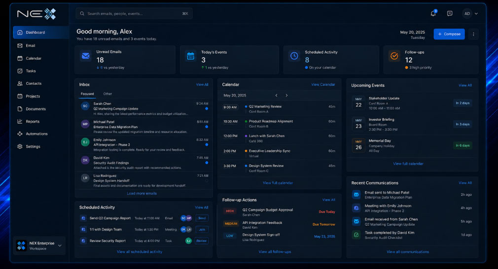 NEX AI working with enterprise mail and calendar